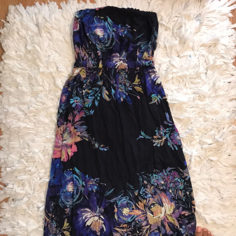 Floral long strapless dress